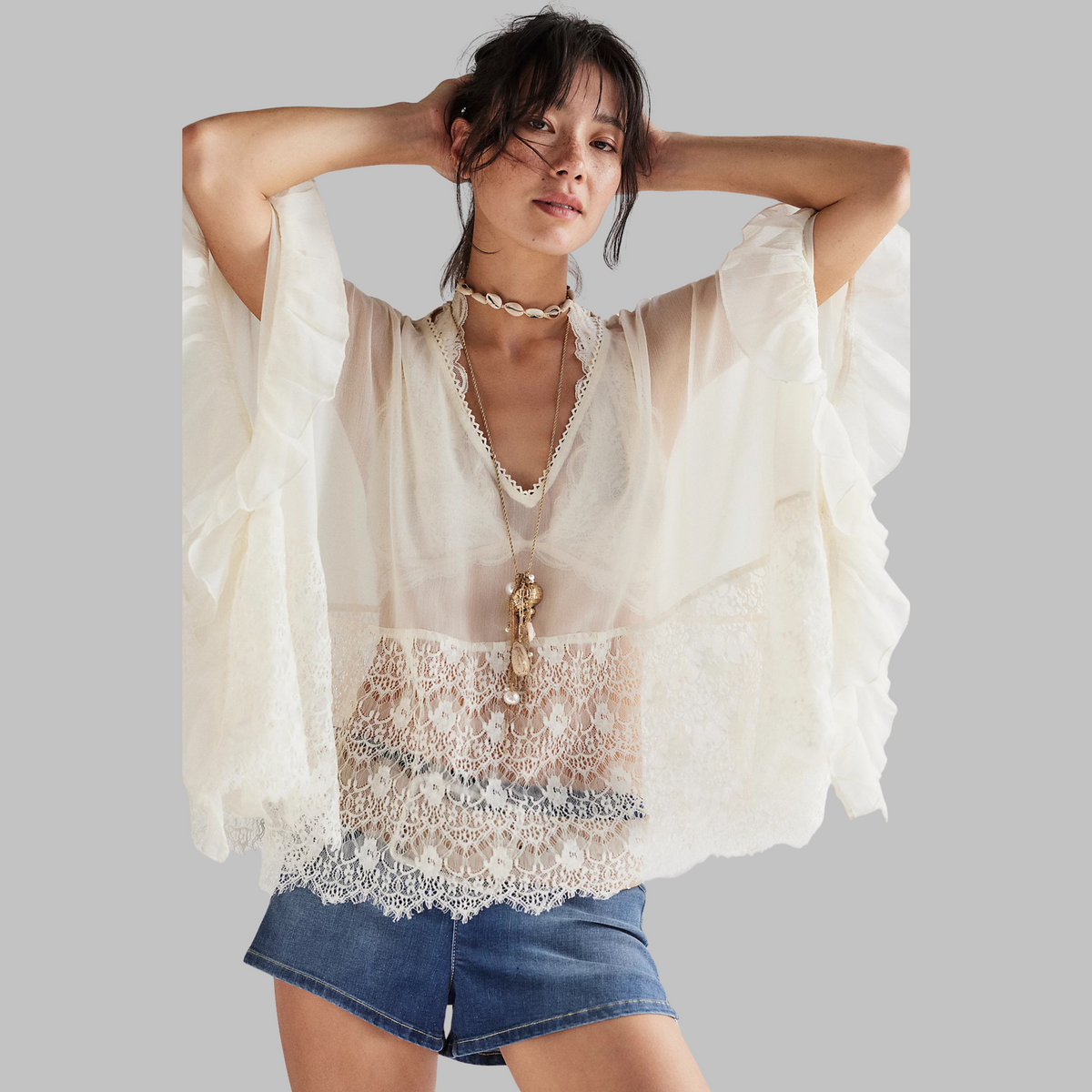 Leona Classy V-Neck Batwing Sleeve Cover-Up Top | Elegant Everyday Top