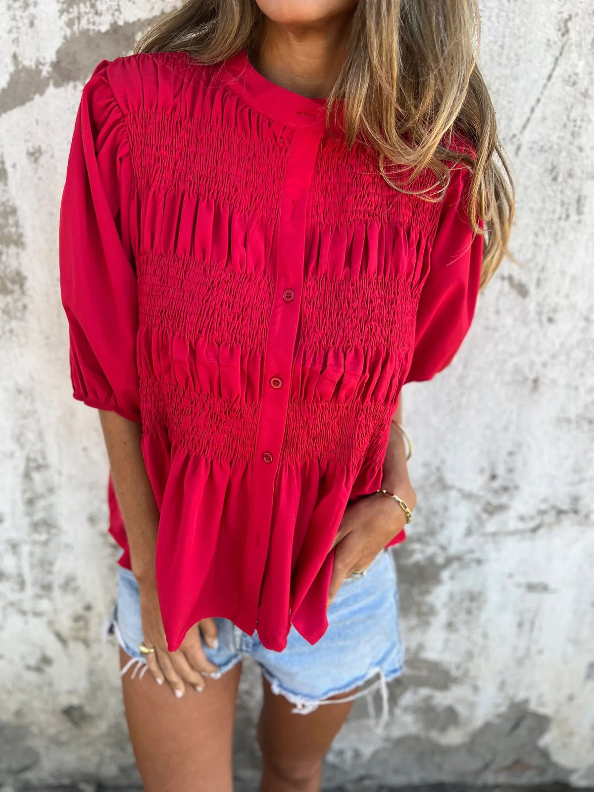 ELIZA™ | Pleated Button-Up Blouse