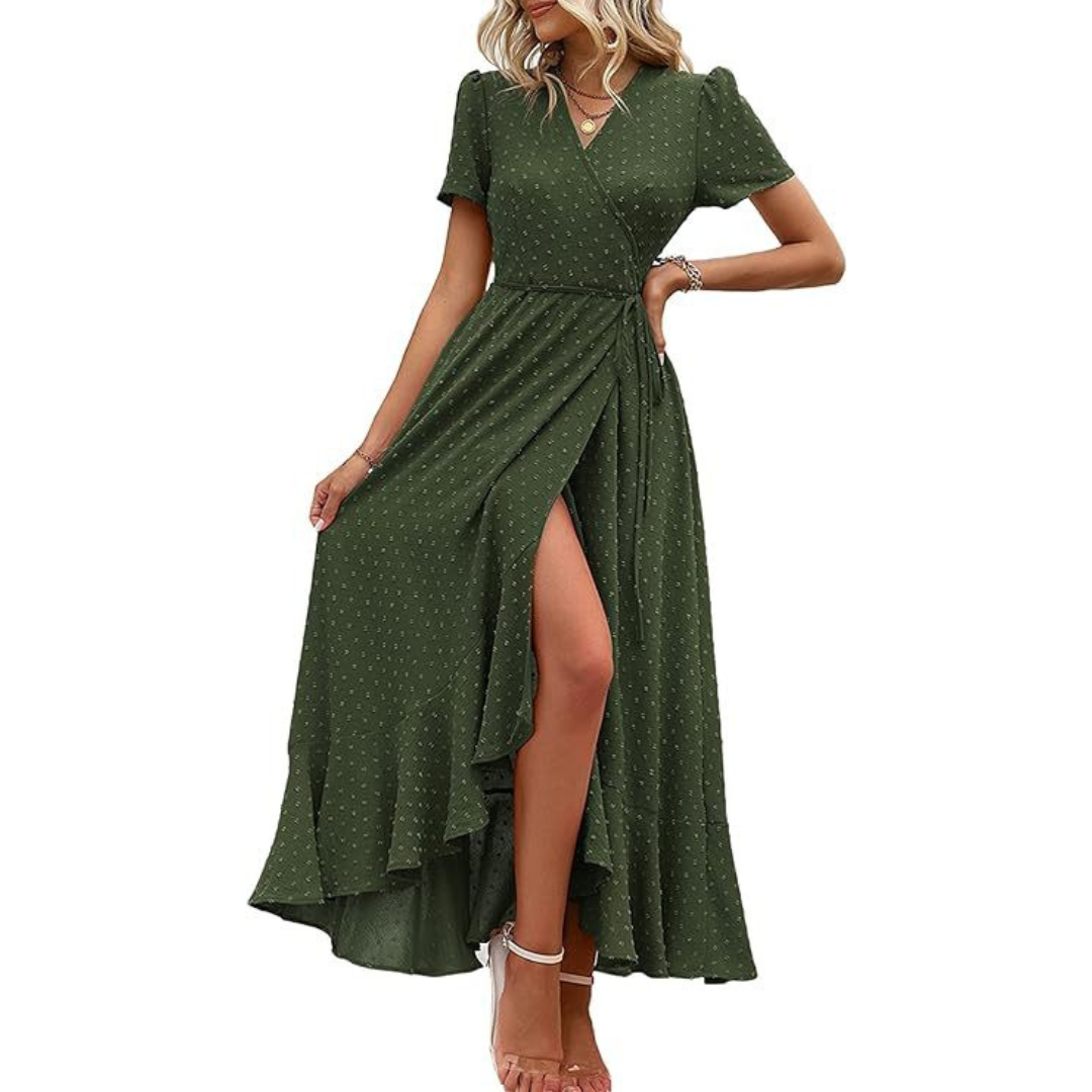 Pilar™ | Classy Flowy Wrap V-Neck Short Sleeve Maxi Dress