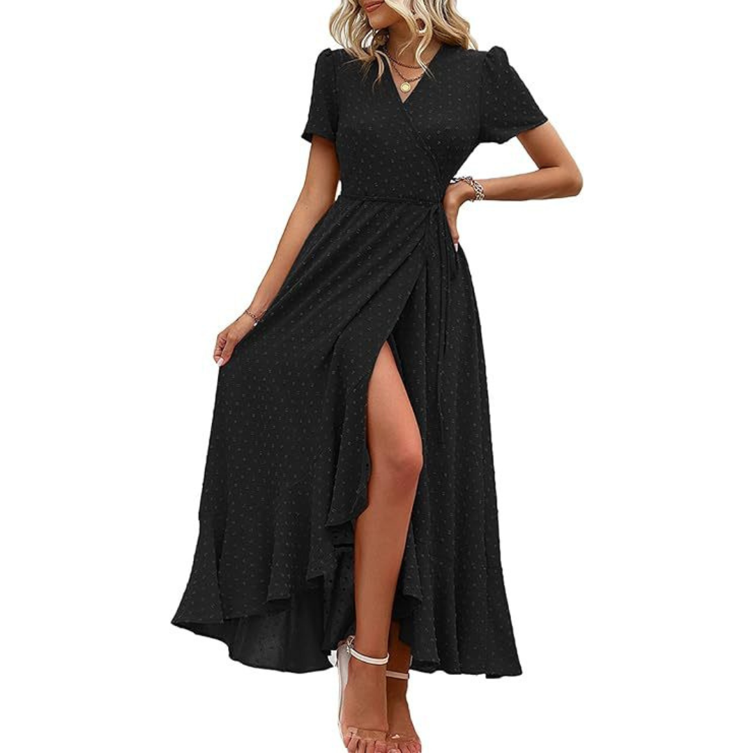 Pilar™ | Classy Flowy Wrap V-Neck Short Sleeve Maxi Dress