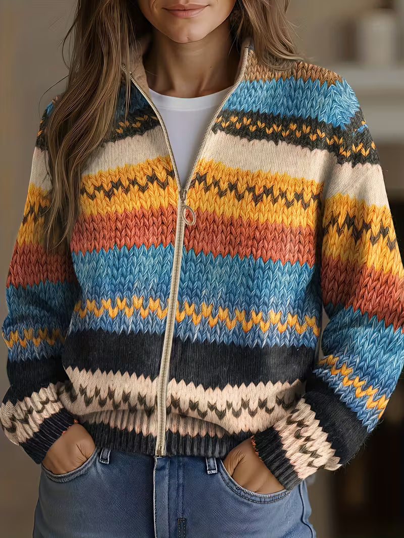 Cheryl | Multicolour Striped Zip Cardigan