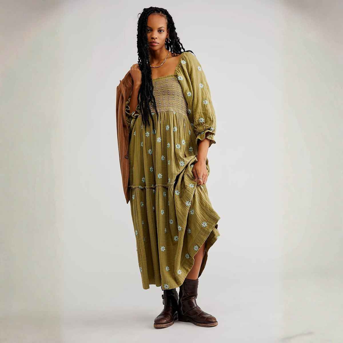 Moira™| Comfy Floral Lantern Sleeve Square Neck Maxi Dress