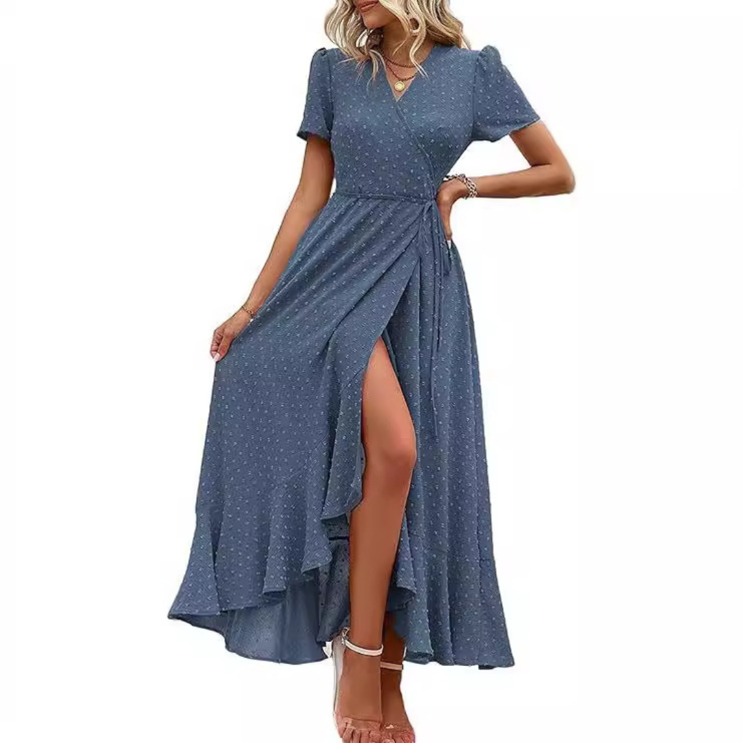 Pilar™ | Classy Flowy Wrap V-Neck Short Sleeve Maxi Dress