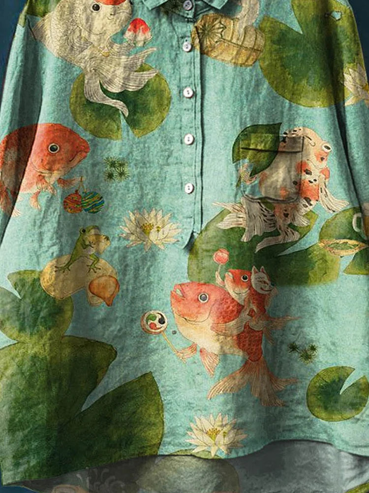 Claudia Fish Art Shirt | Artistic Long Sleeve Shirt