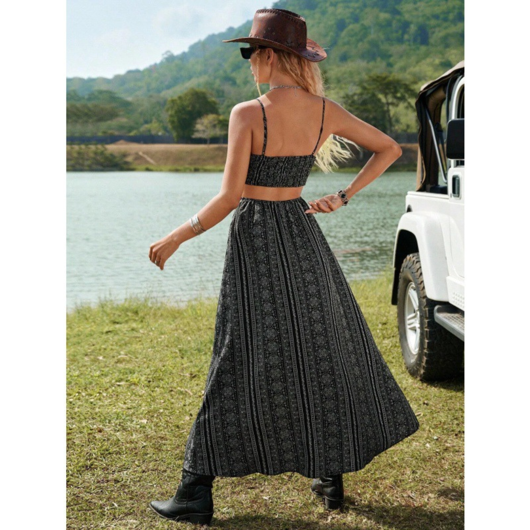 Clarinda™| Casual Deep V-Neck Shirred Sleeveless Maxi Dress