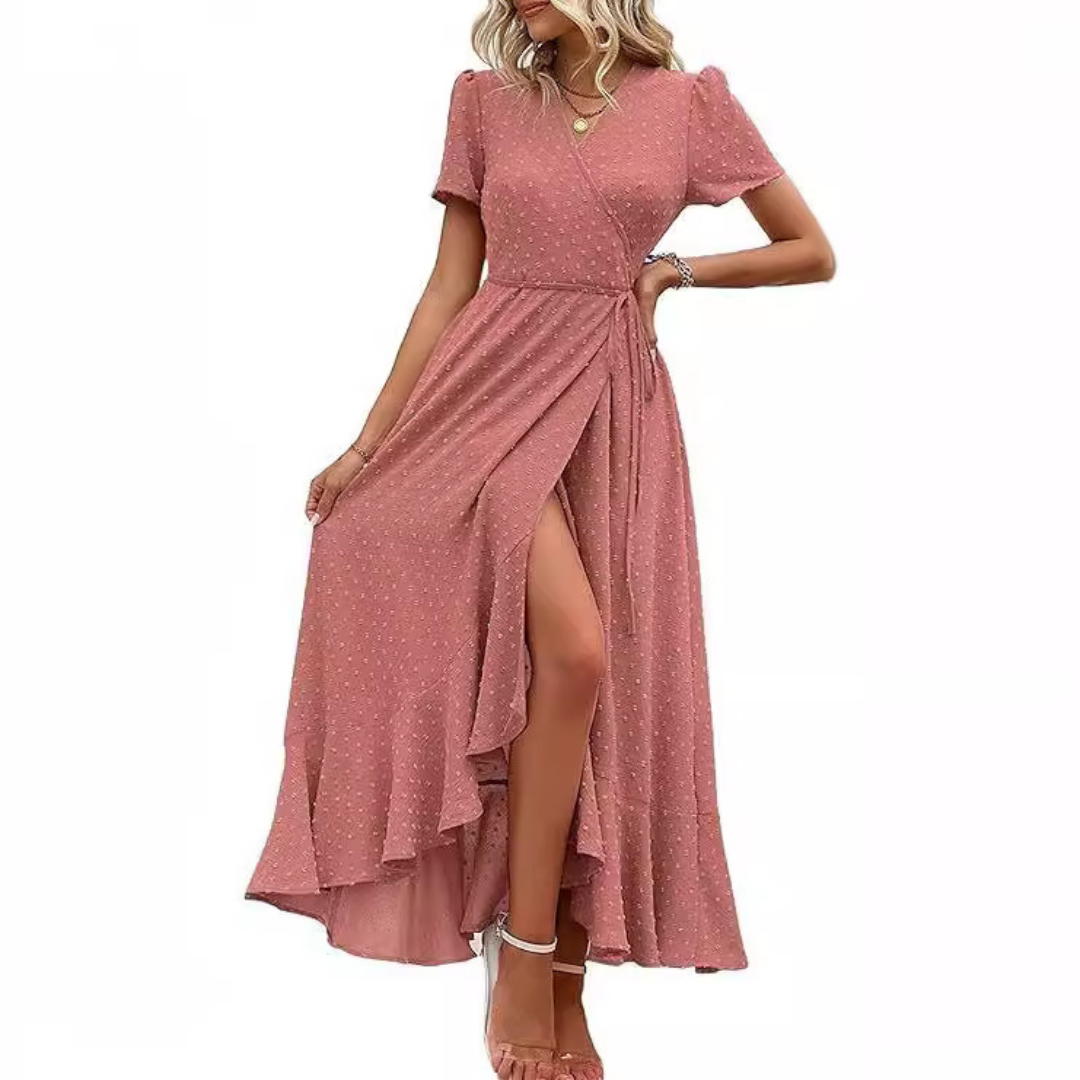 Marjorie™ | Cozy Summer Wrap Ruffle Hem Split Maxi Dress