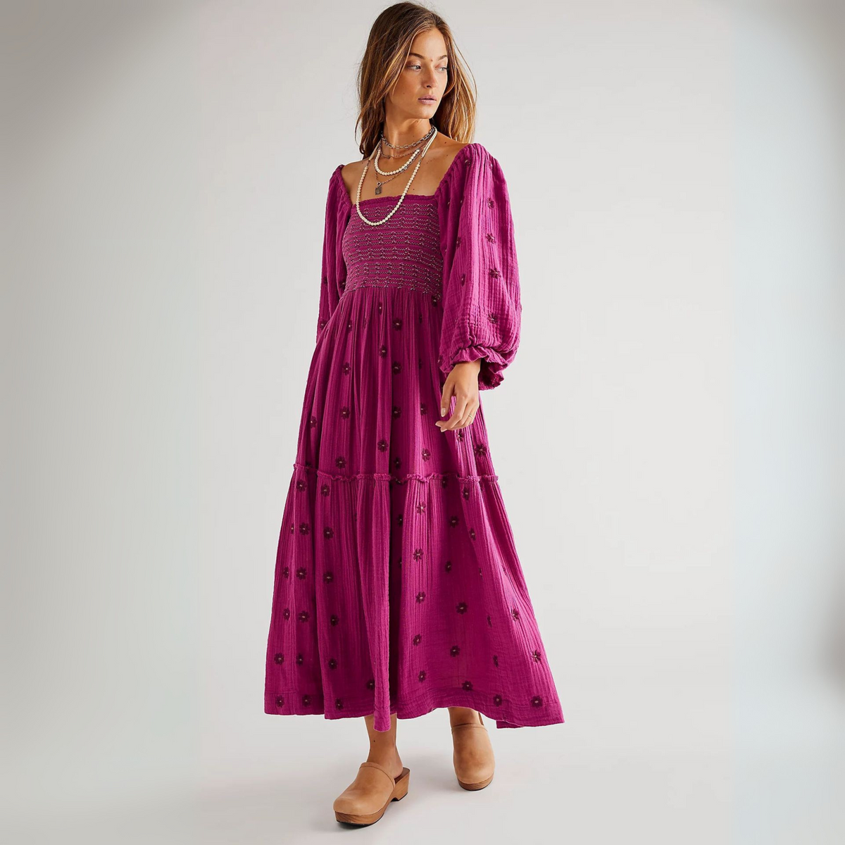 Moira™| Comfy Floral Lantern Sleeve Square Neck Maxi Dress