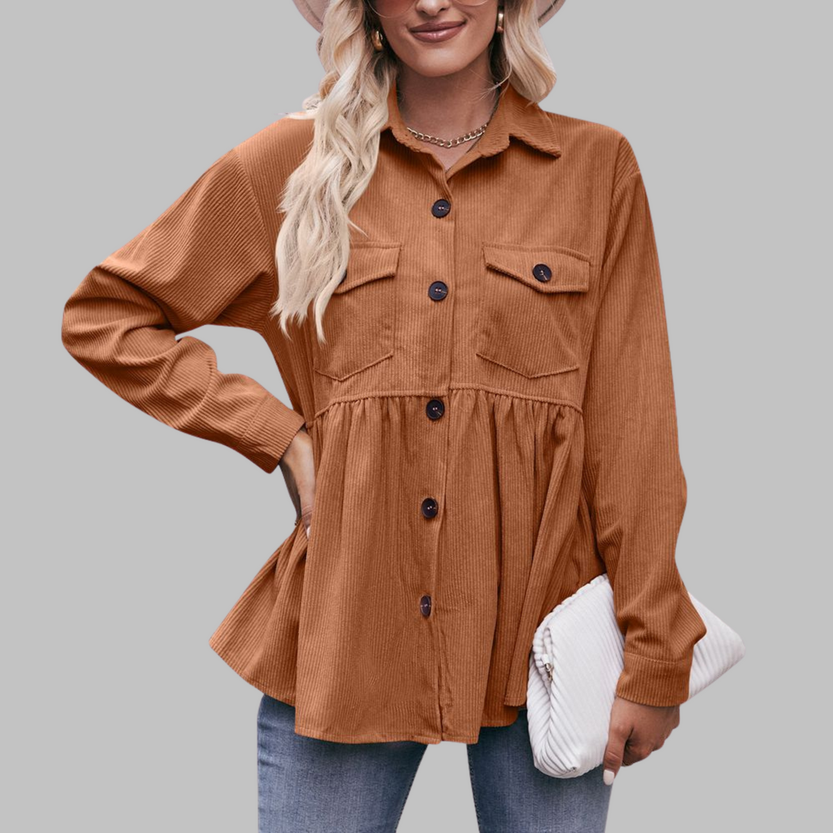 Marisa™ | Vintage Button Front Long Sleeve Collared Top