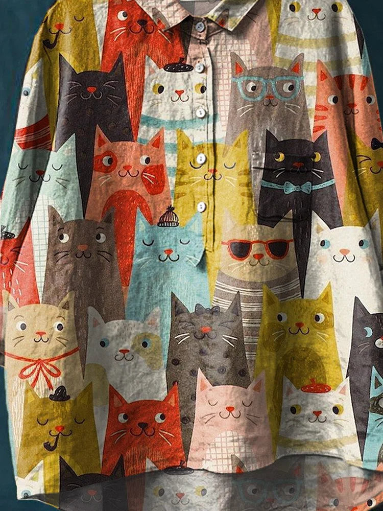 Sheena Cat Art Shirt | Artistic Long Sleeve Shirt