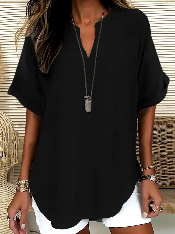 Sereia™| Women Casual Plain Short Sleeve Blouse