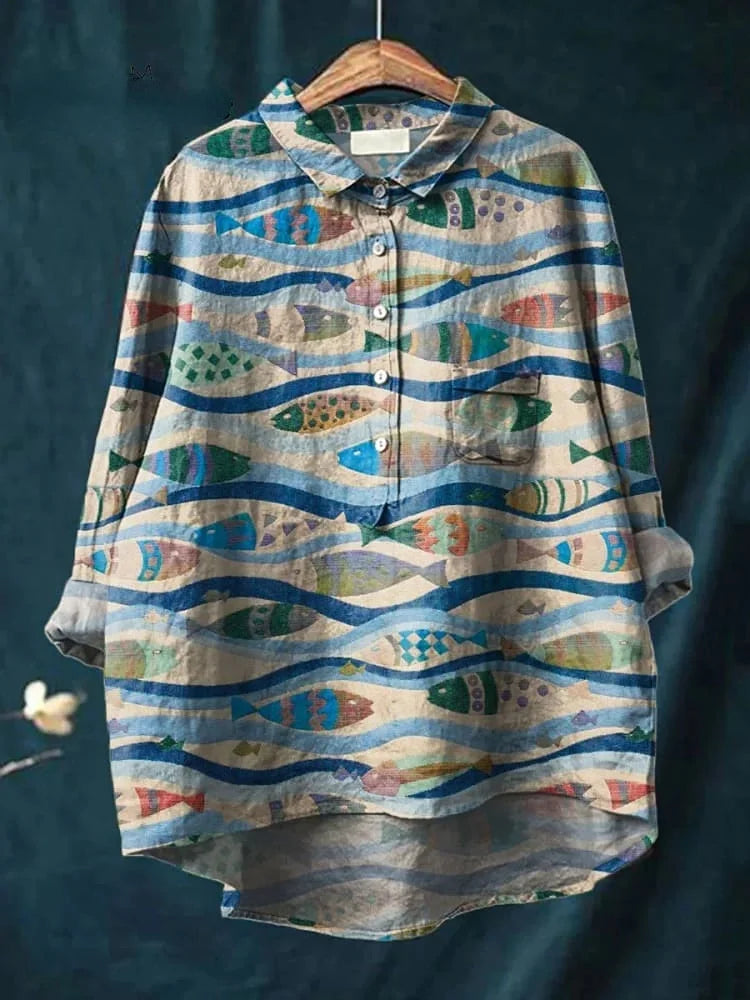Dara Fish Art Shirt | Artistic Long Sleeve Shirt