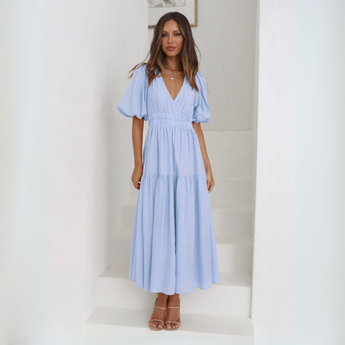 Namu™ | Classy V-Neck Long Sleeve A-Line Maxi Dress