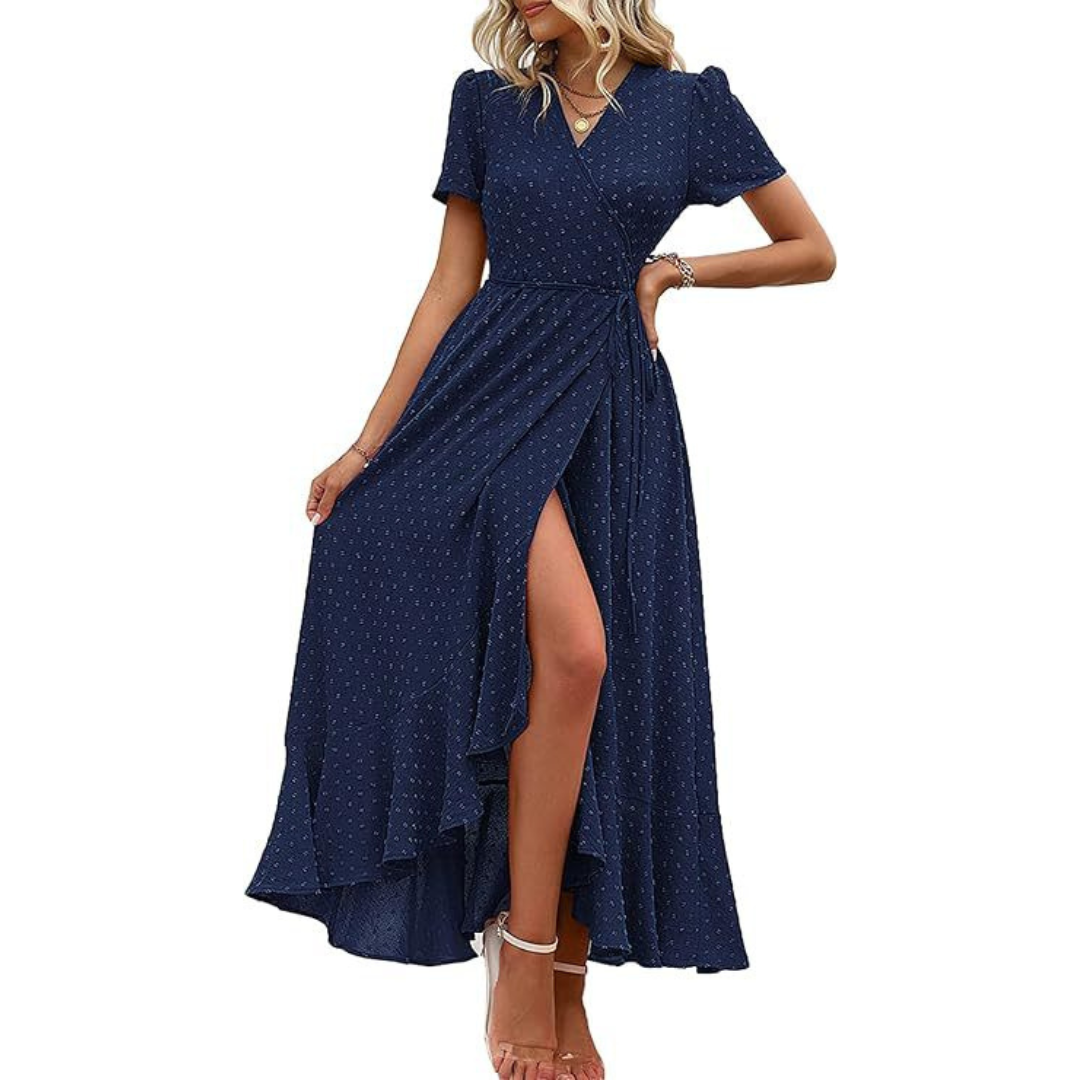 Pilar™ | Classy Flowy Wrap V-Neck Short Sleeve Maxi Dress