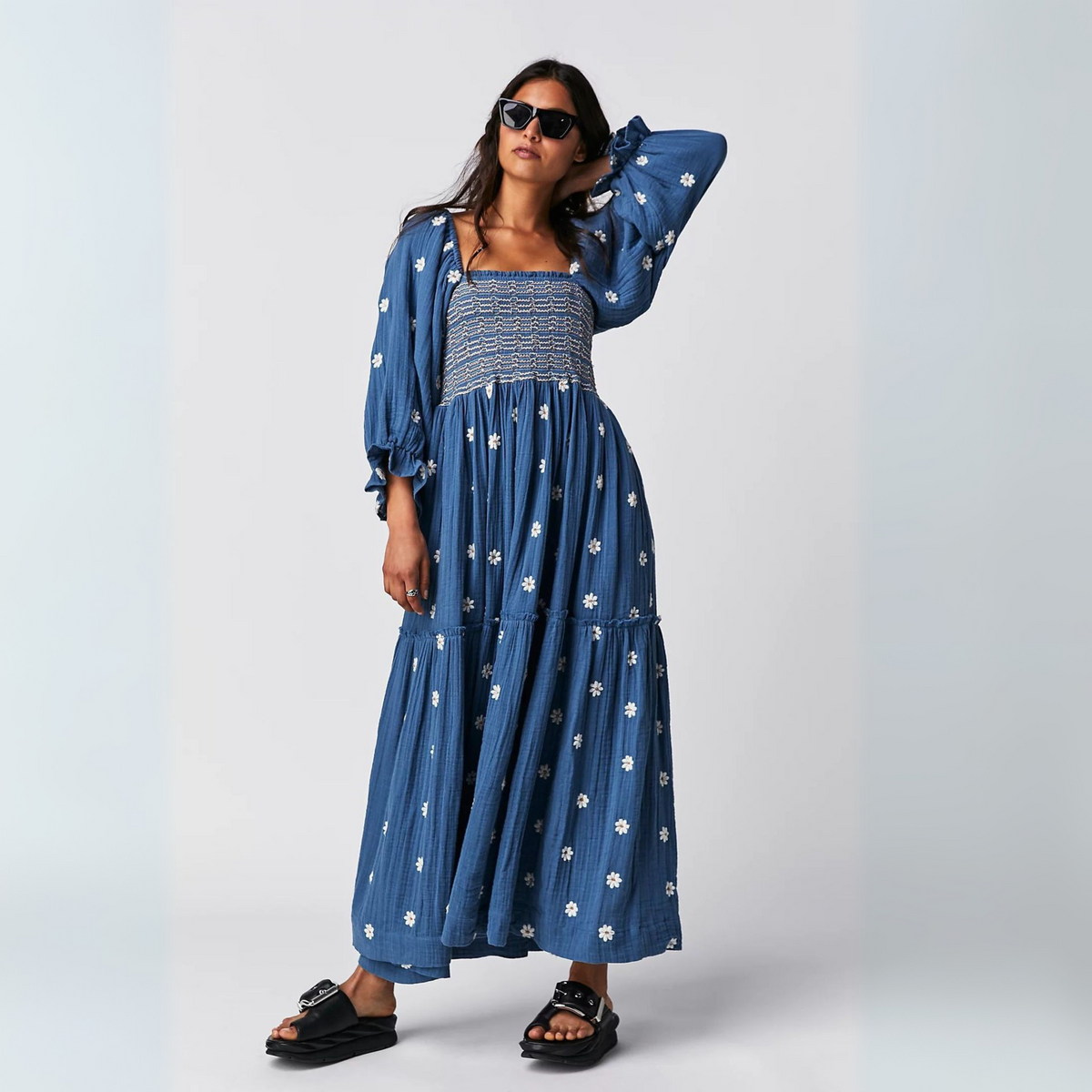 Moira™| Comfy Floral Lantern Sleeve Square Neck Maxi Dress