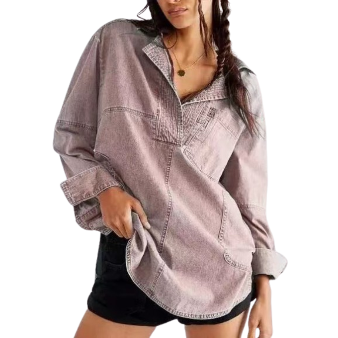 Nisha™ | Chic V-Neck Loose Fit Long-sleeve Top