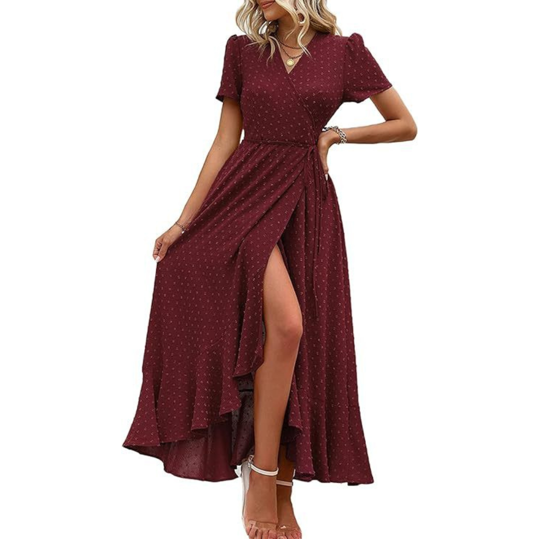 Pilar™ | Classy Flowy Wrap V-Neck Short Sleeve Maxi Dress