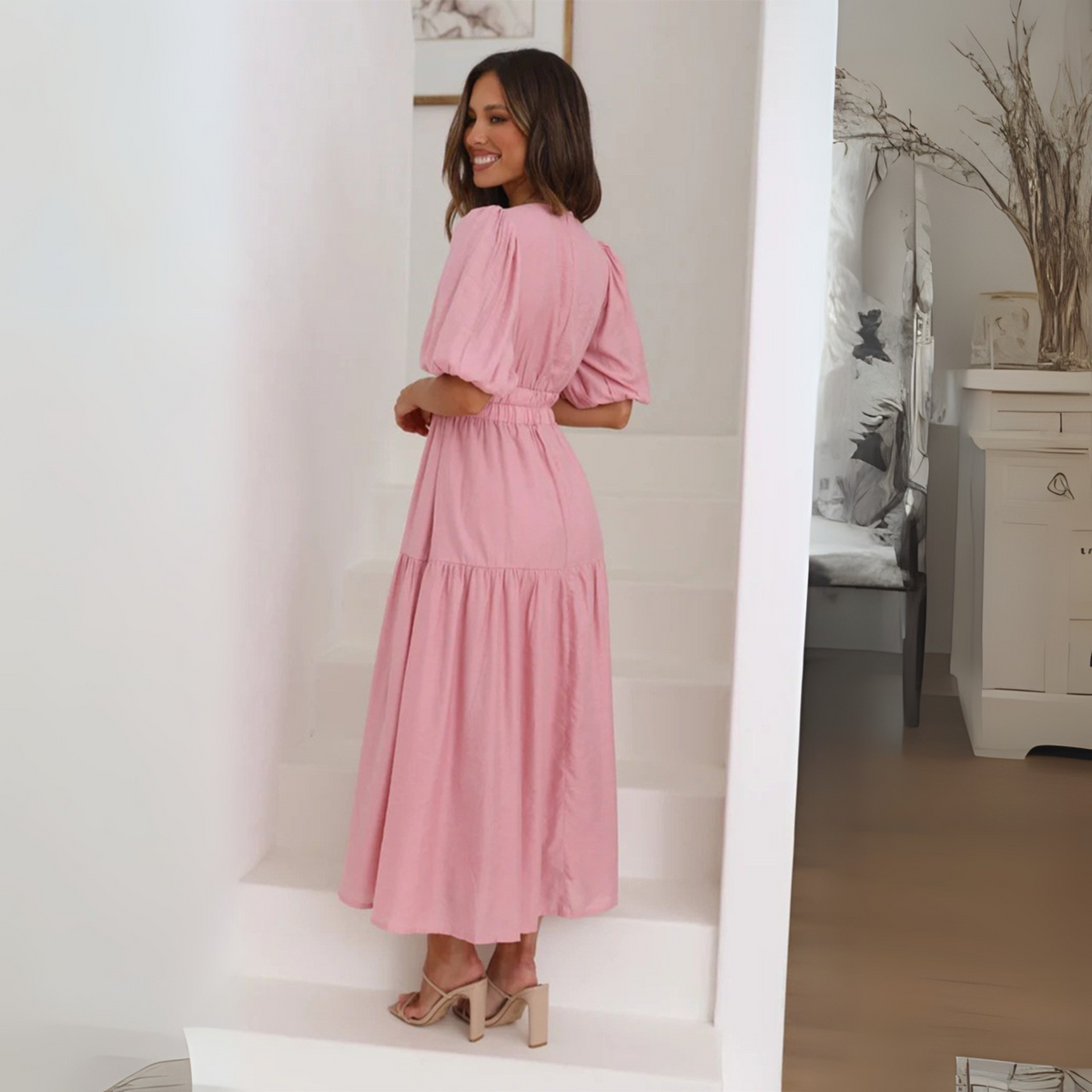 Namu™ | Classy V-Neck Long Sleeve A-Line Maxi Dress