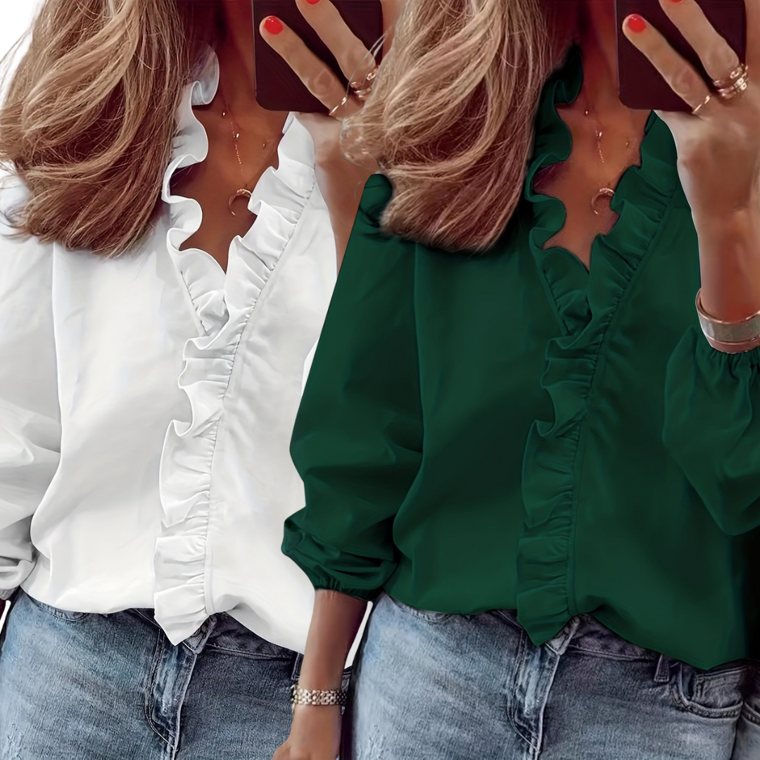 Lorelei Timeless V-Neck Blouse with Ruffles | Elegant Casual Top