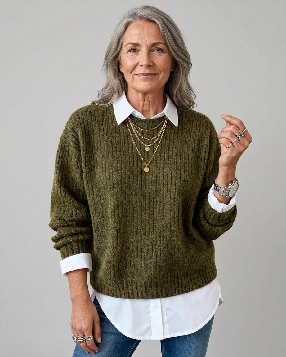 Laluna | Sweater With Shirt Collar And Patchwork Design