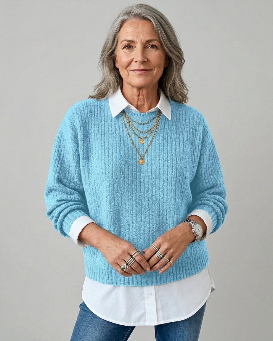 Laluna | Sweater With Shirt Collar And Patchwork Design