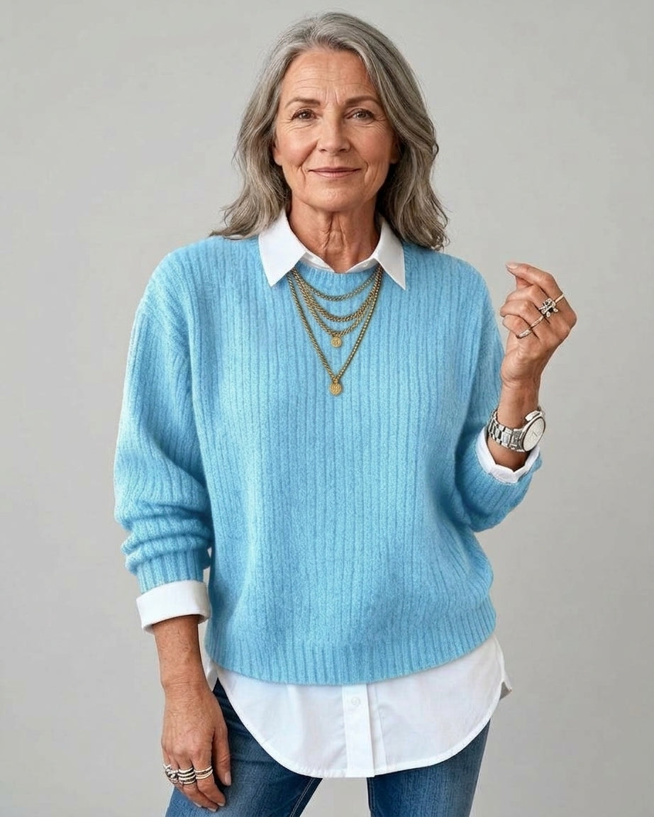 Laluna | Sweater With Shirt Collar And Patchwork Design