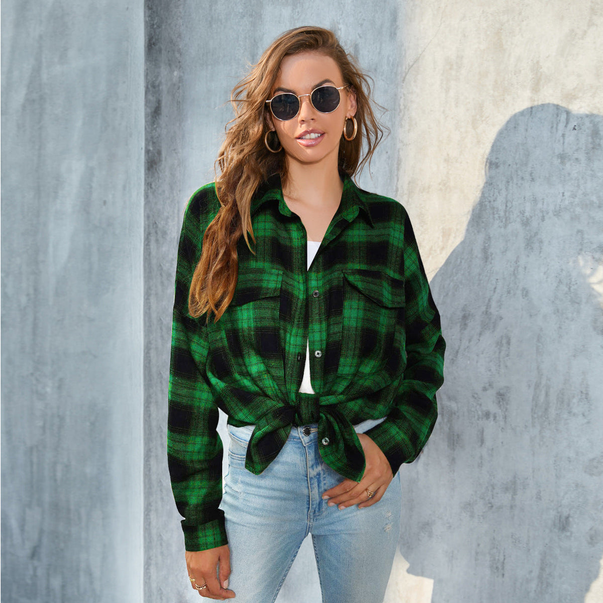 TORI™ | Vintage Plaid Button Down Long Sleeve Blouse