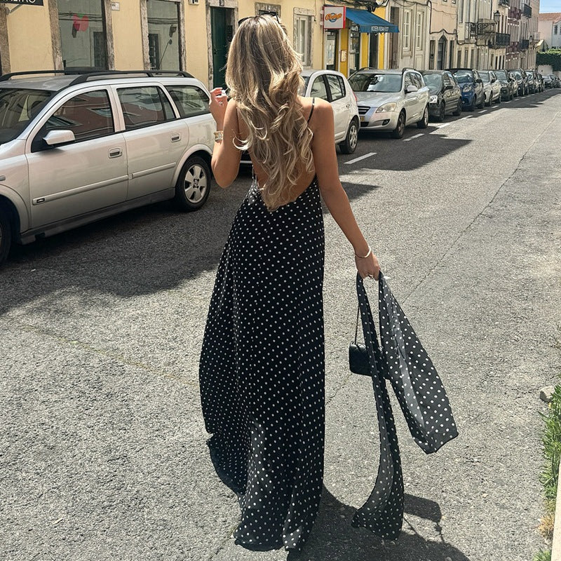 Zena™| Classic Polka Dots V-Neck Backless Maxi Dress