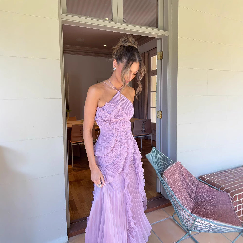 Regine™ | Elegant Halter Neck Lotus Summer Maxi Dress