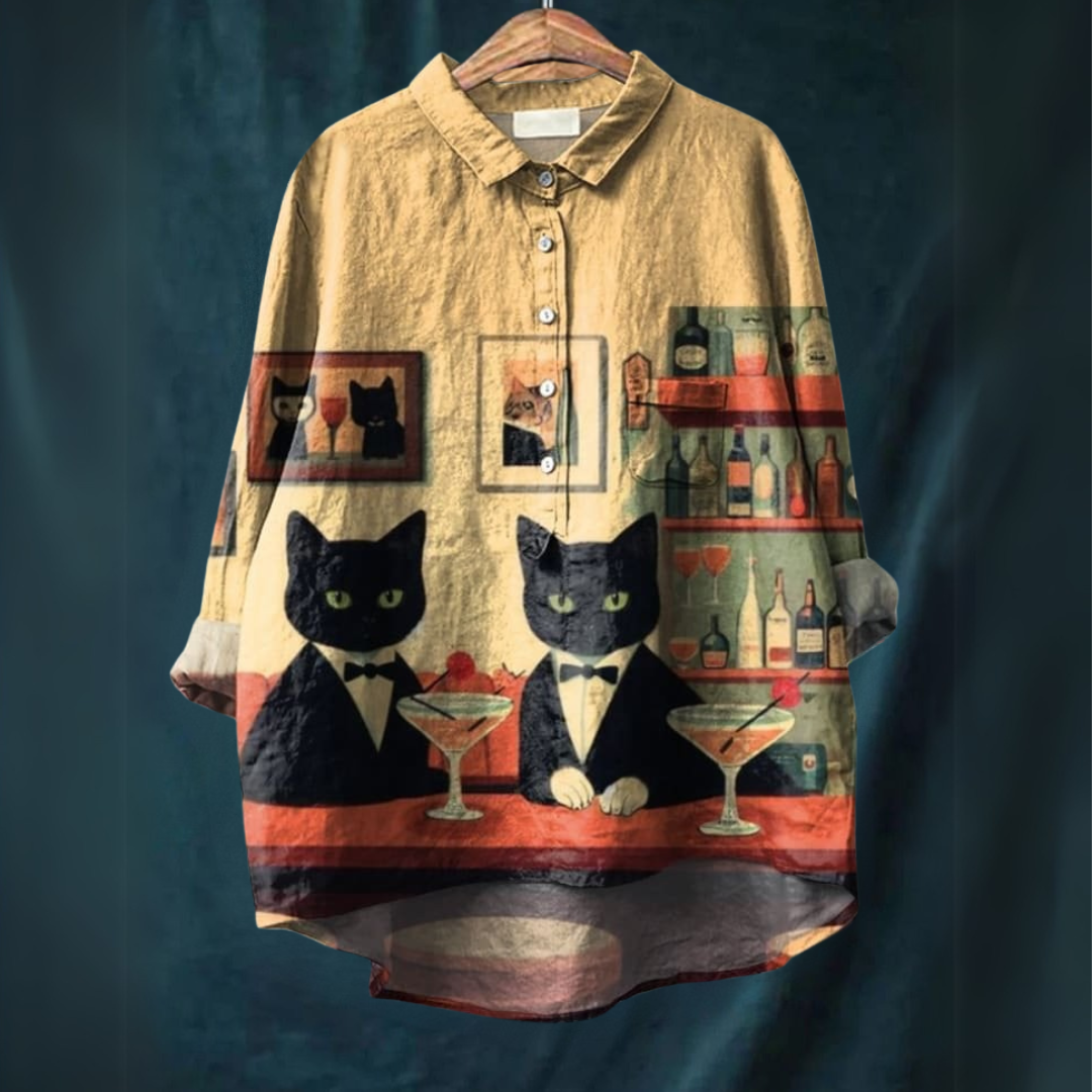 Lucia Cat Art Shirt | Artistic Relaxed Fit Blouse
