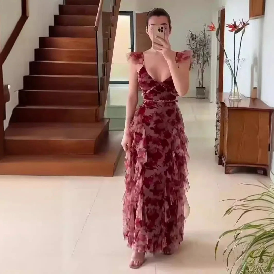 Mariela™| Romantic Floral Ruffle Maxi Dress
