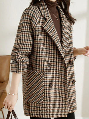 Women's Pea Double-Breasted Houndstooth Coat
