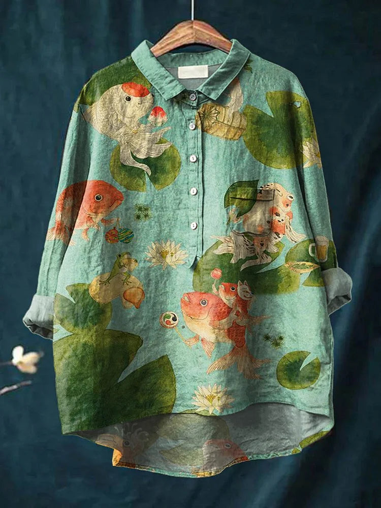 Claudia Fish Art Shirt | Artistic Long Sleeve Shirt