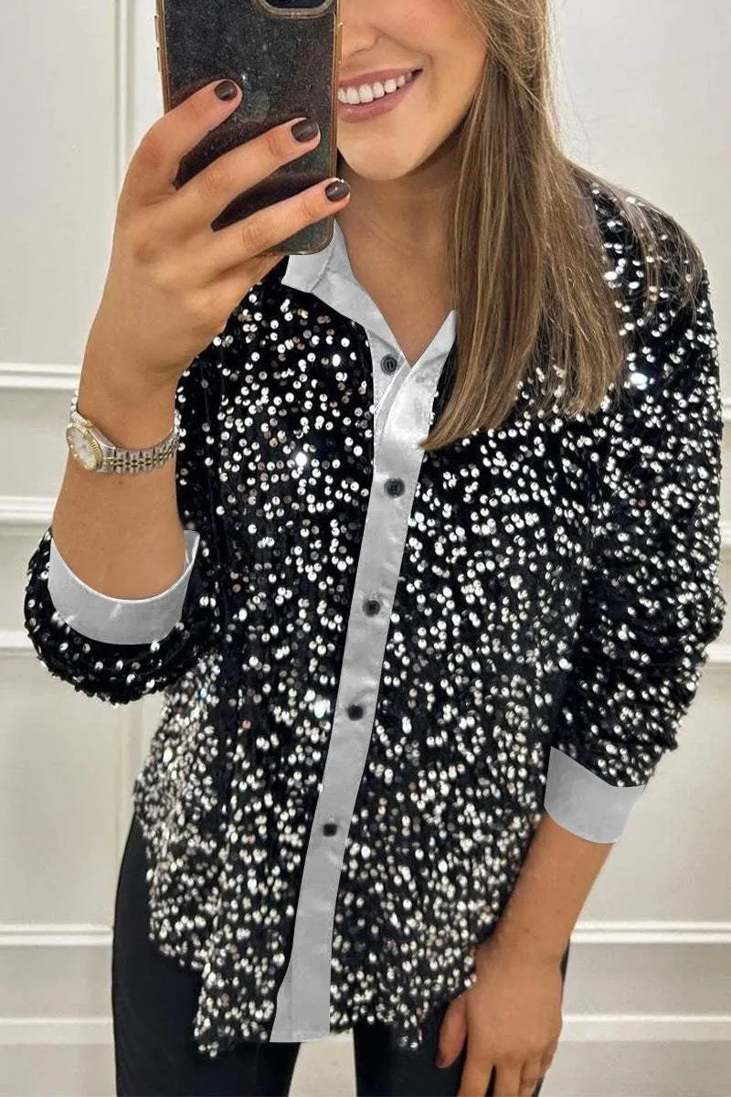 Ciara Shimmer Sequin Shirt | Glamorous Evening Top